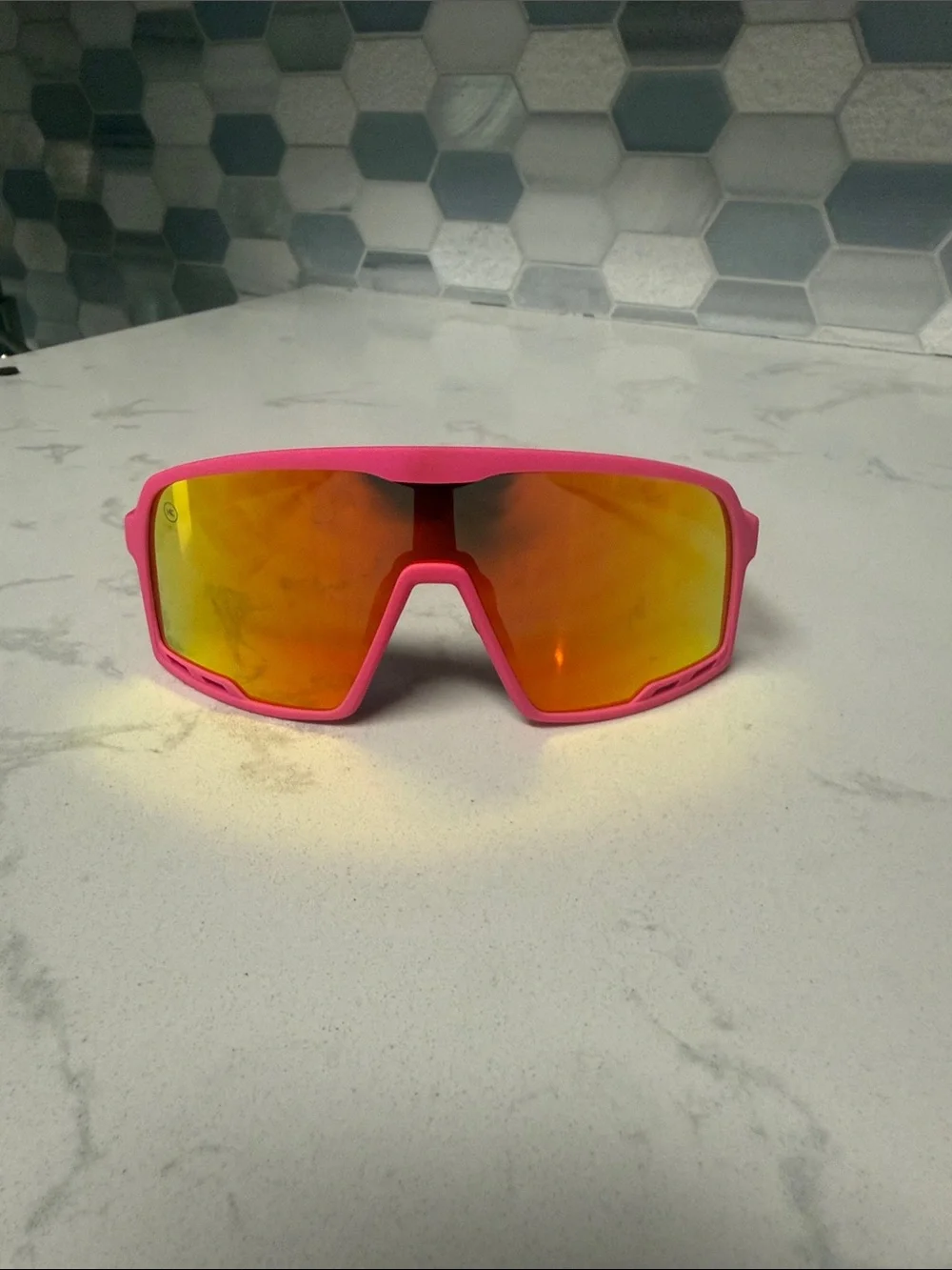 Campeones Spring Break Men’s Sunglasses - Pink Frame with Red/Orange Mirror Lens